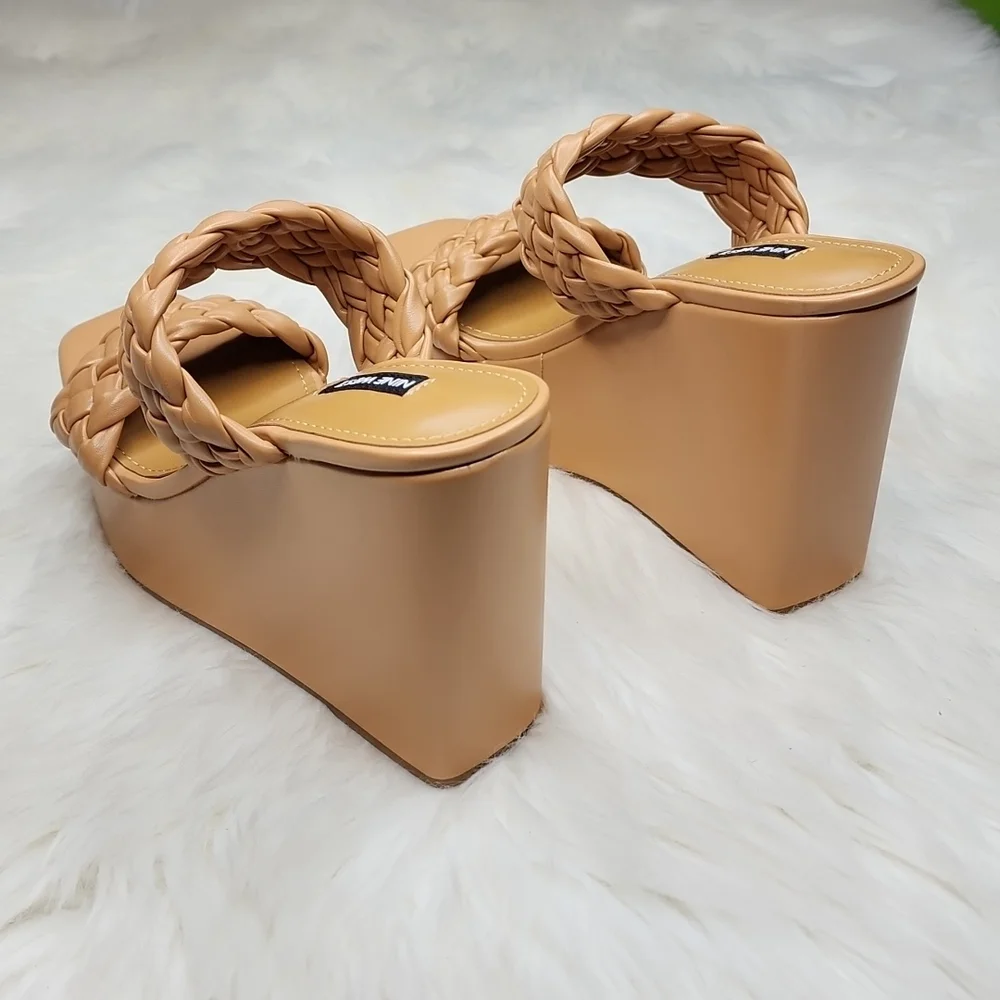 Nine West Nessie 3 Platform Wedge Heels Light Cognac